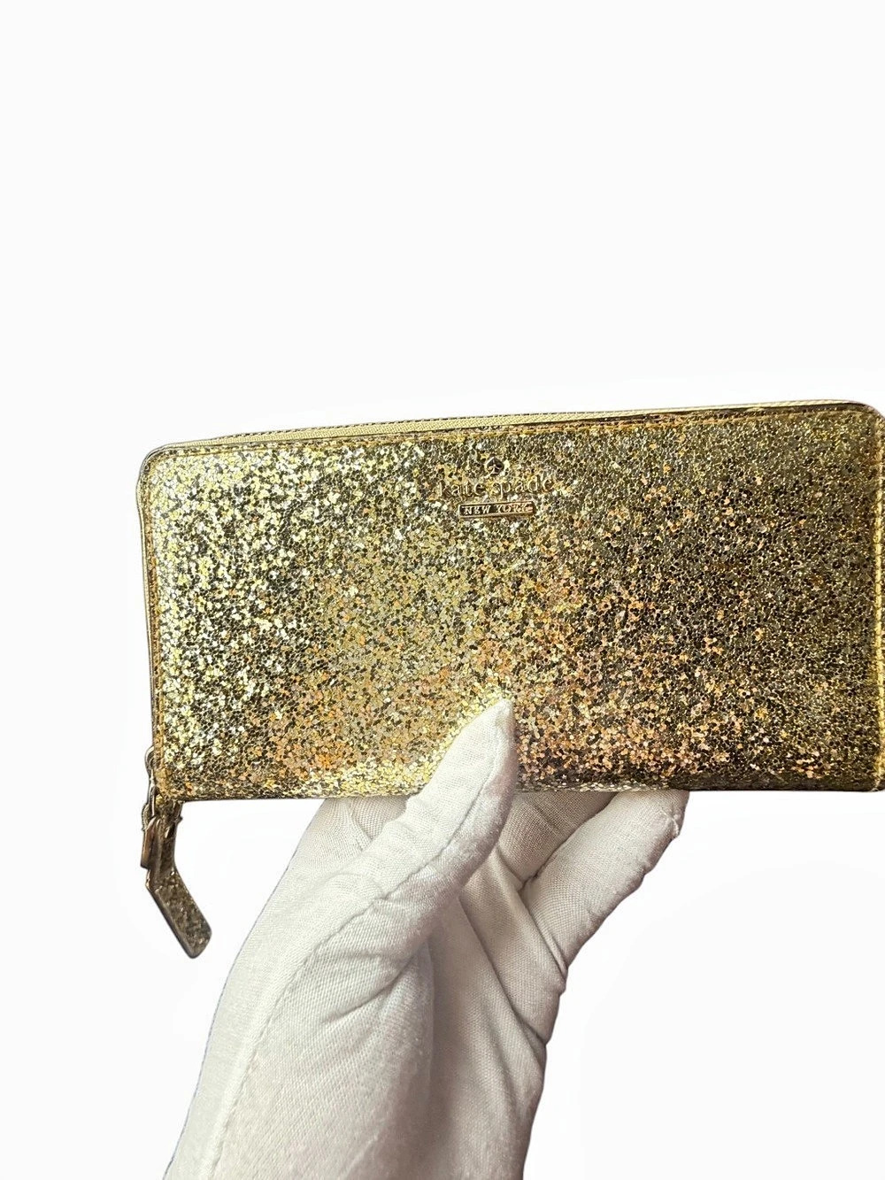Kate Spade Glitter Zip-Around Wallet in Gold